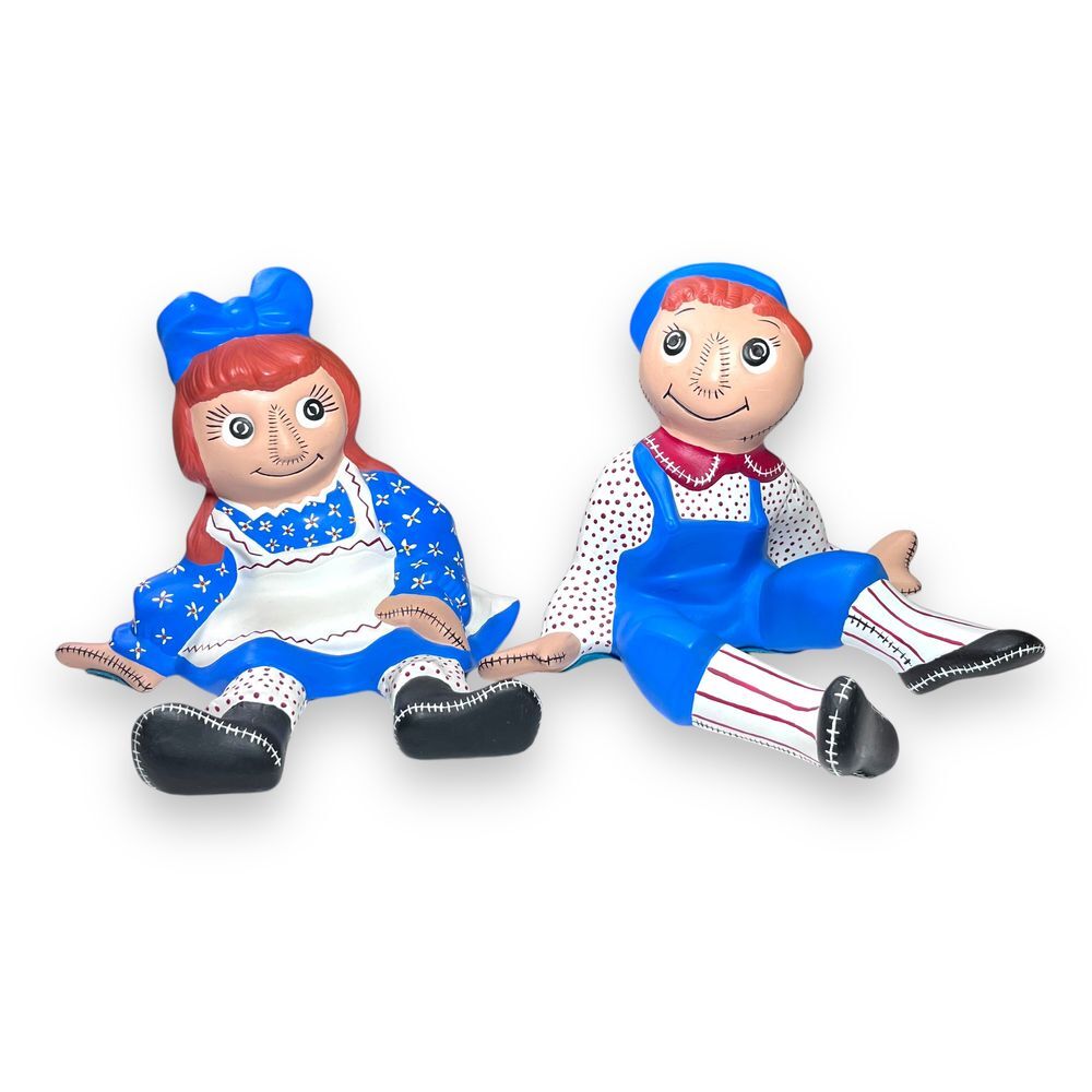 Vintage‎ 1960's Raggedy Ann & Andy 10" Shelf Sitters/Bookends Hand-painted